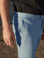 Light Blue Linen Blend Tailored Fit Suit Trousers - Image 4 of 8
