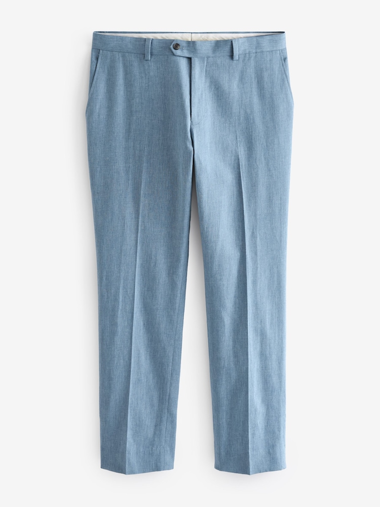 Light Blue Linen Blend Tailored Fit Suit Trousers - Image 5 of 8