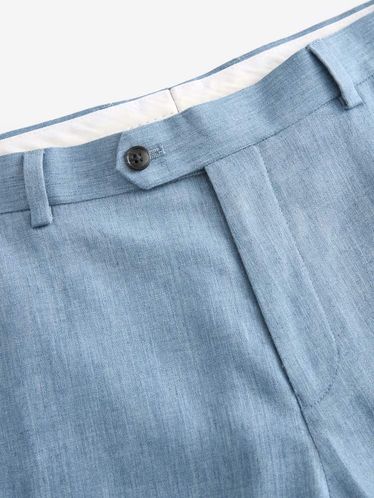 Light Blue Linen Blend Tailored Fit Suit Trousers - Image 6 of 8