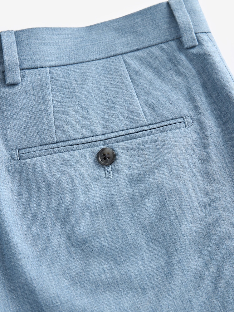 Light Blue Linen Blend Tailored Fit Suit Trousers - Image 7 of 8