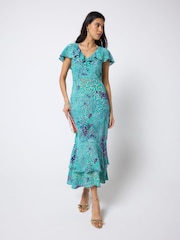 SCAMP & DUDE Ocean Scales na may Cape Sleeve Midi Dress - Larawan 1 ng 6