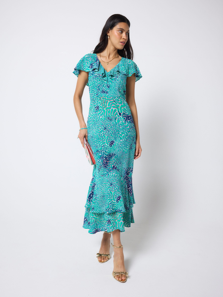 SCAMP & DUDE Ocean Scales na may Cape Sleeve Midi Dress - Larawan 1 ng 6 SCAMP & DUDE Ocean Scales na may Cape Sleeve Midi Dress - Larawan 1 ng 6