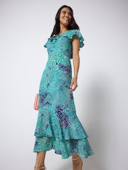 SCAMP & DUDE Ocean Scales na may Cape Sleeve Midi Dress - Larawan 2 ng 6