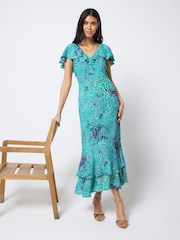 SCAMP & DUDE Ocean Scales na may Cape Sleeve Midi Dress - Larawan 3 ng 6