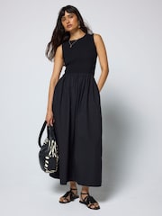 SCAMP & DUDE Black Jersey Woven Mix Midi Dress - Image 1 of 4
