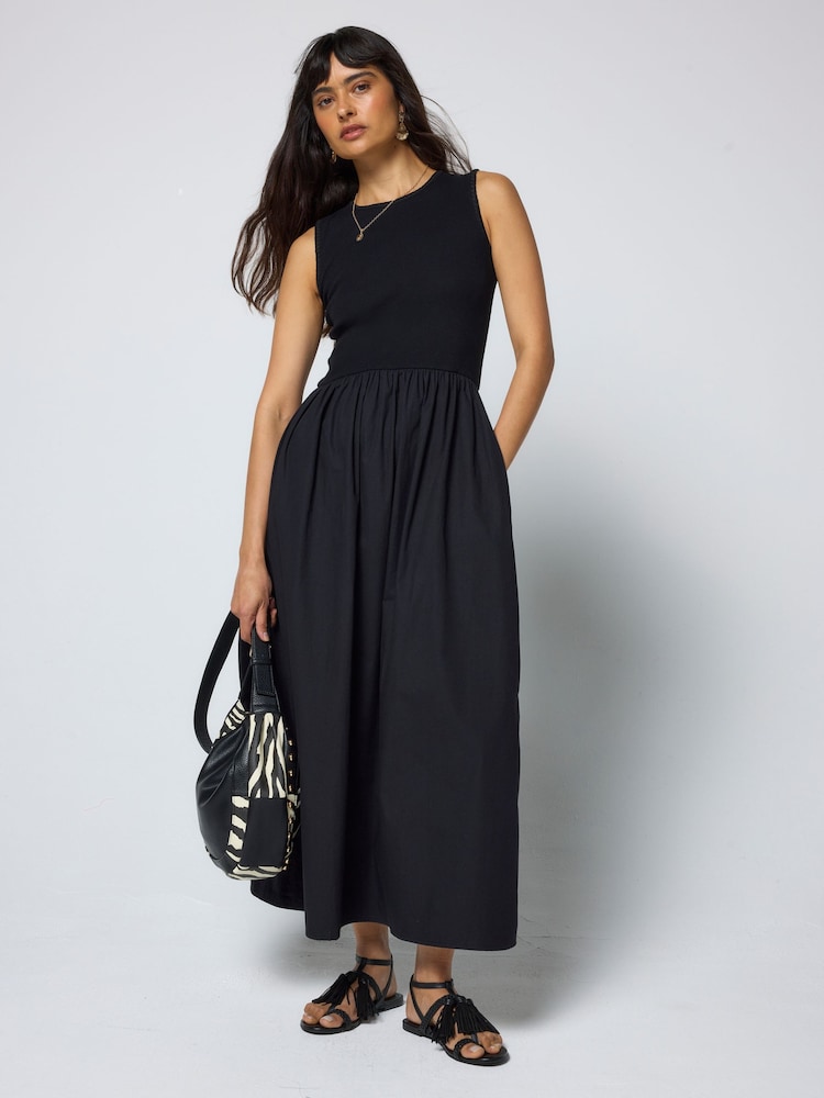 SCAMP & DUDE Black Jersey Woven Mix Midi Dress - Image 1 of 4