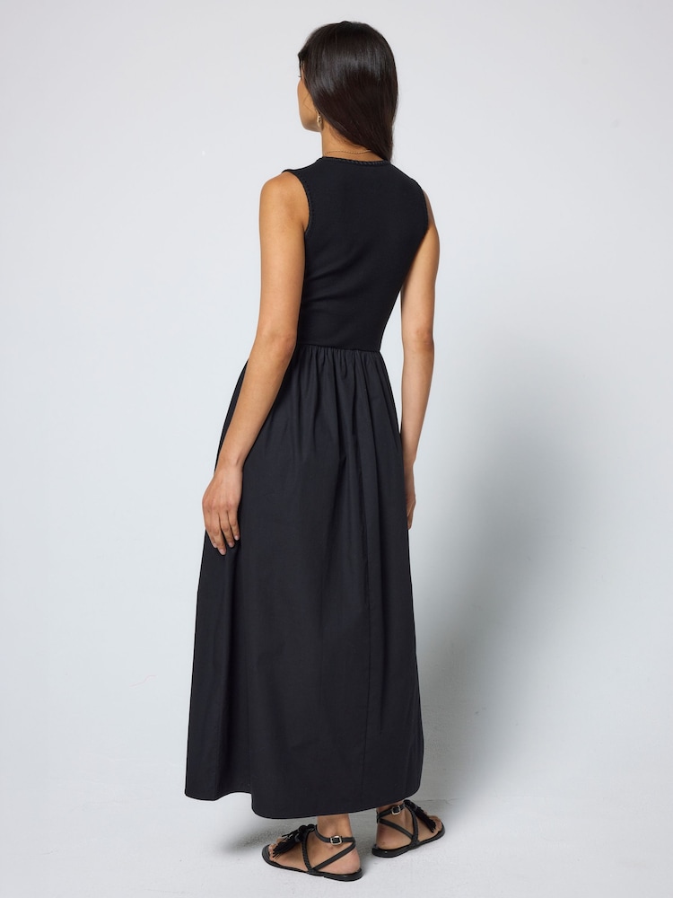 SCAMP & DUDE Black Jersey Woven Mix Midi Dress - Image 2 of 4
