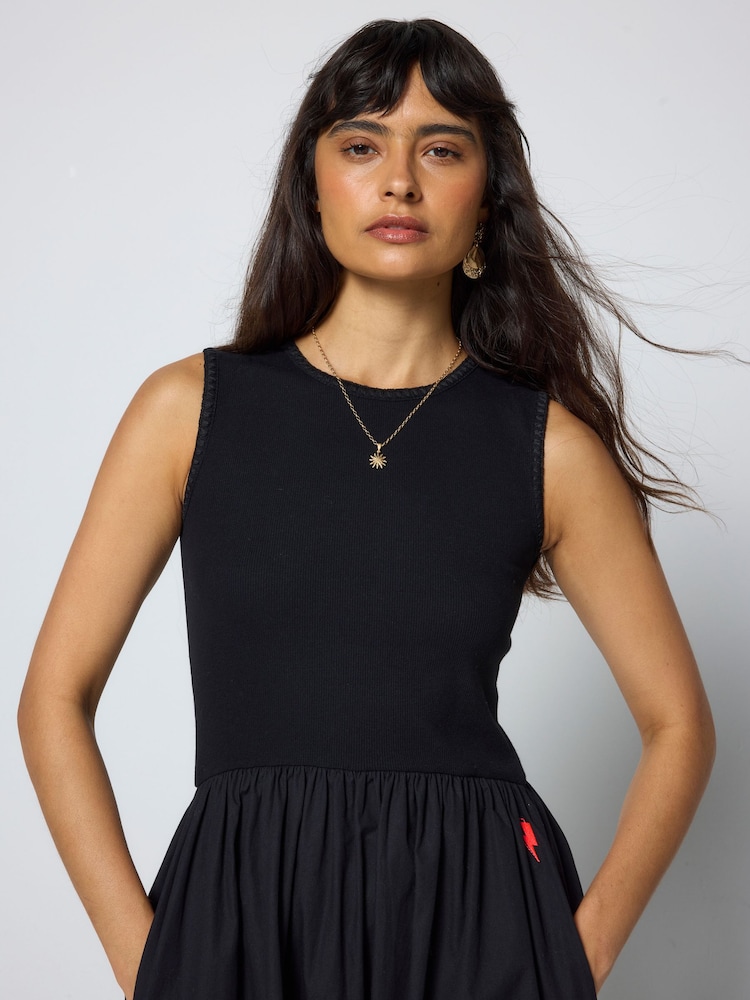 SCAMP & DUDE Black Jersey Woven Mix Midi Dress - Image 4 of 4