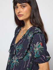SCAMP & DUDE Midnight Palm Blue Collared Blouse - Image 4 of 4