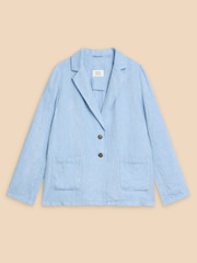 White Stuff Blue Loren Linen Blend Blazer - Image 5 of 7