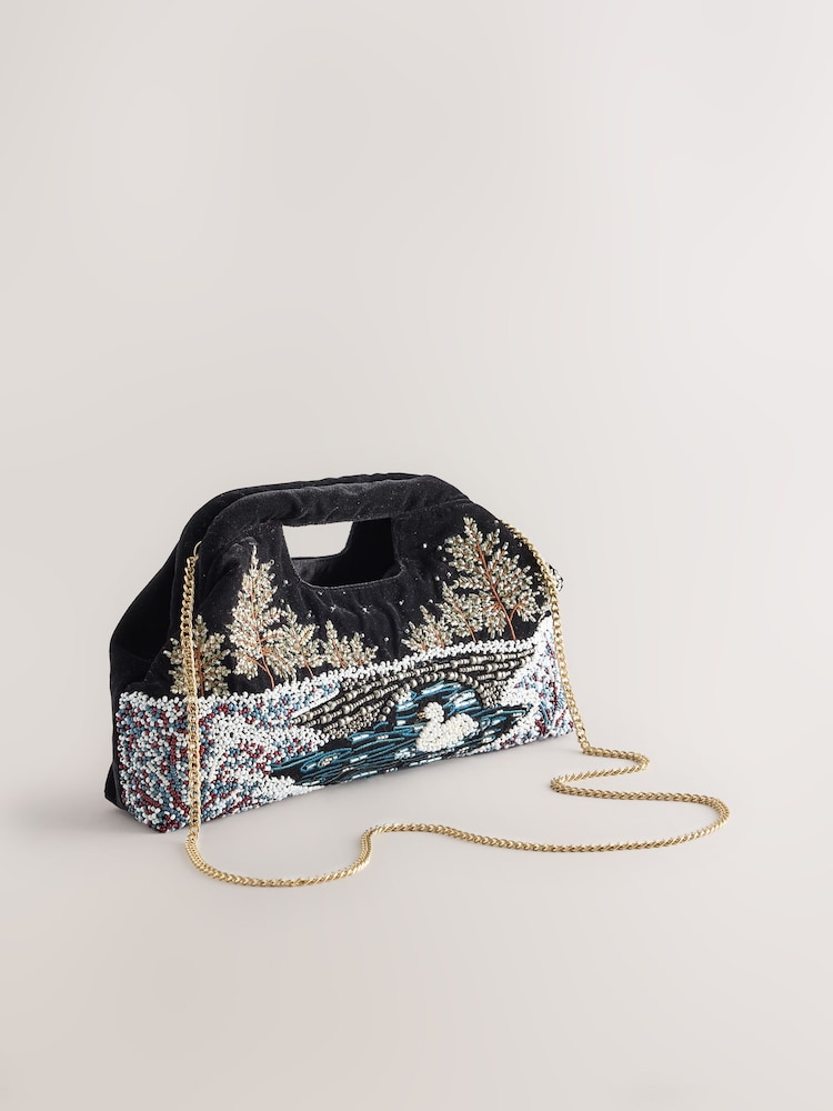 Blue Velvet Embellished Clutch Bag - Image 1 of 5