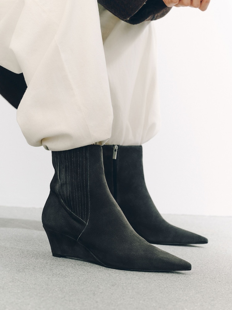 Grey Suede Standard/Wide Fit Forever Comfort® High Wedge Ankle Leather Boots - Image 1 of 9 Grey Suede Standard/Wide Fit Forever Comfort® High Wedge Ankle Leather Boots - Image 1 of 9