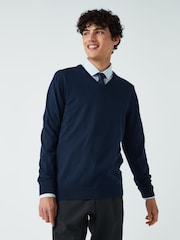 Navy Blue V-Neck Regular Soft Touch Knit Jumper - Image 1 of 5