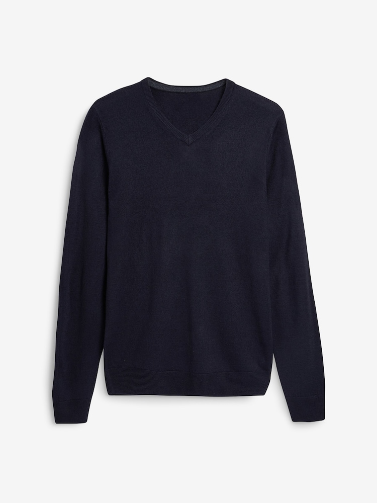 Navy Blue V-Neck Regular Soft Touch Knit Jumper - Image 5 of 5
