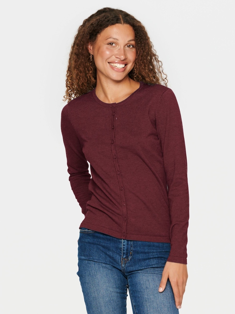 Saint Tropez Red Mila Round Neck Slim Fit Cardigan - Image 1 of 1 Saint Tropez Red Mila Round Neck Slim Fit Cardigan - Image 1 of 1