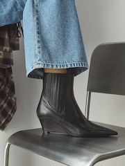 Black Standard/Wide Fit Forever Comfort® High Wedge Ankle Leather Boots - Image 1 of 4