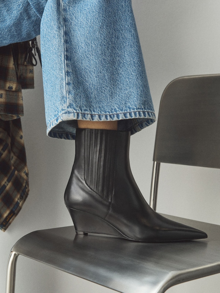 Black Standard/Wide Fit Forever Comfort® High Wedge Ankle Leather Boots - Image 1 of 4 Black Standard/Wide Fit Forever Comfort® High Wedge Ankle Leather Boots - Image 1 of 4