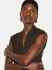 Jigsaw Brown Cupro Ribbed V-Neck Top - Image 2 of 6