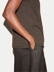 Jigsaw Brown Cupro Ribbed V-Neck Top - Image 3 of 6