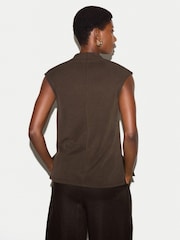 Jigsaw Brown Cupro Ribbed V-Neck Top - Image 4 of 6