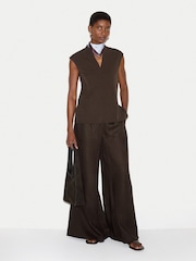 Jigsaw Brown Cupro Ribbed V-Neck Top - Image 5 of 6