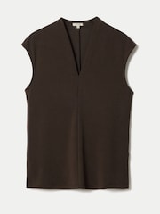 Jigsaw Brown Cupro Ribbed V-Neck Top - Image 6 of 6