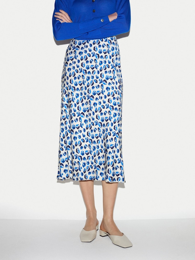 Jigsaw Blue Ditsy Poppy Satin Skirt - Image 1 of 5