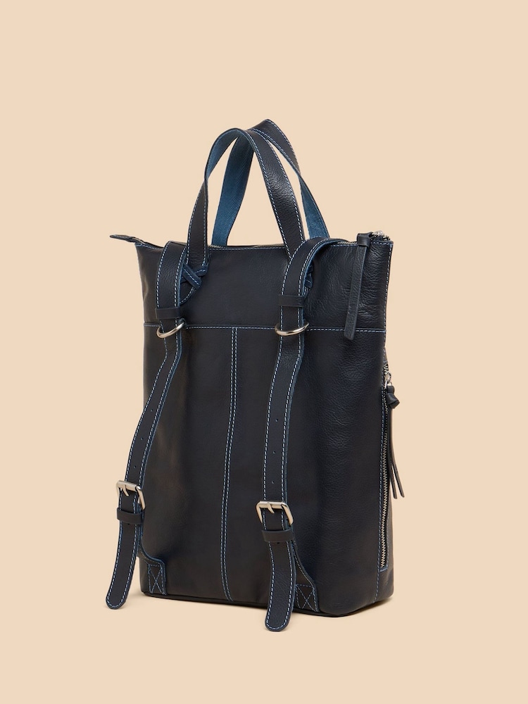 White Stuff Blue Leather Convertible Backpack - Image 2 of 4