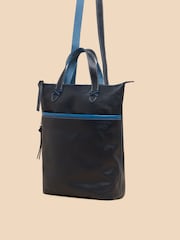 White Stuff Blue Leather Convertible Backpack - Image 3 of 4