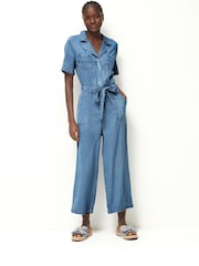 Mid Blue TENCEL™ Wide Leg Jumpsuit - Image 1 of 7
