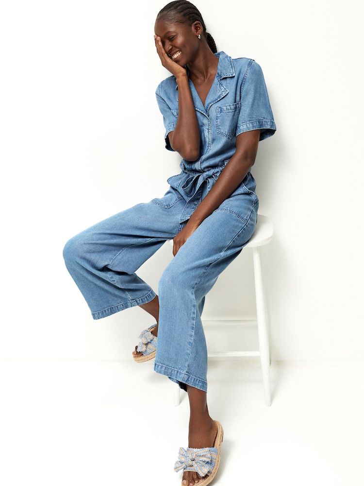 Mid Blue TENCEL™ Wide Leg Jumpsuit - Image 2 of 7
