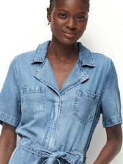 Mid Blue TENCEL™ Wide Leg Jumpsuit - Image 4 of 7
