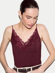 Rosso - Canotta in modal con inserti in pizzo Jigsaw - Immagine 2 di 4