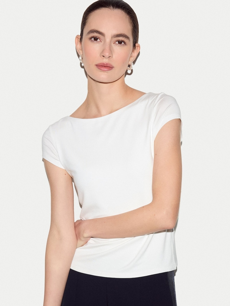 Jigsaw White Modal Jersey Top - Image 2 of 4 Jigsaw White Modal Jersey Top - Image 2 of 4