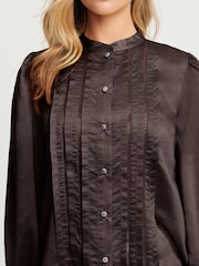 Chocolate Brown Ladder Pleated Long Sleeve Blouse - Image 4 of 6