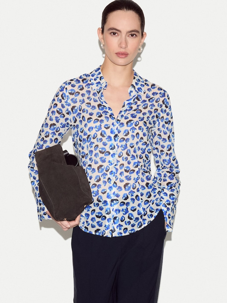 Jigsaw Blue Ditsy Poppy Shirt - Image 1 of 4 Jigsaw Blue Ditsy Poppy Shirt - Image 1 of 4