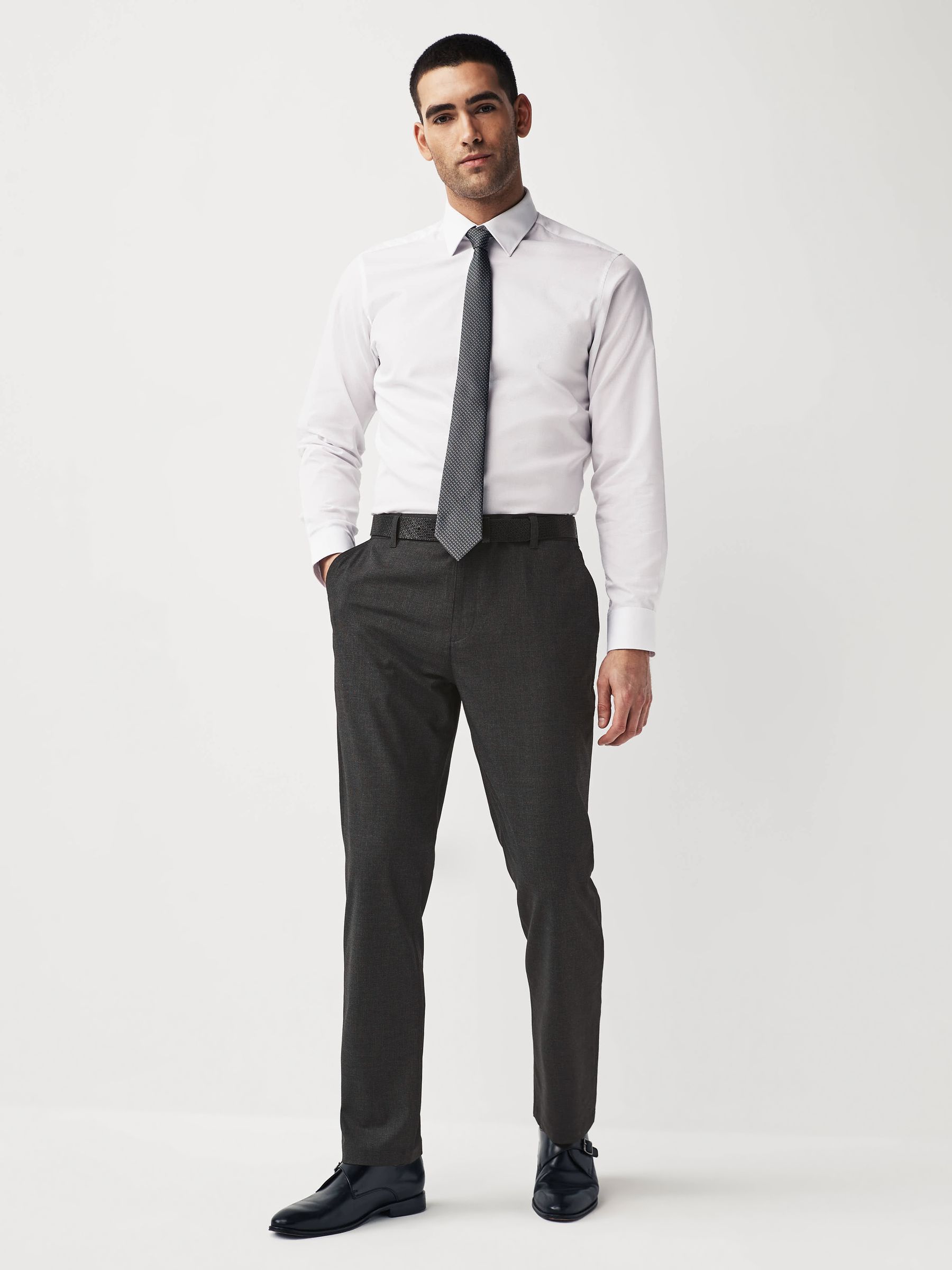 Buy Charcoal Grey Puppytooth Chino Trousers from Next Luxembourg