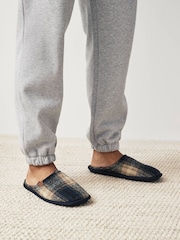 Navy Blue Check Mule Slippers - Image 2 of 8
