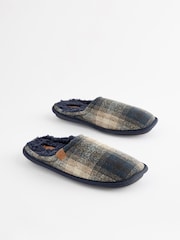 Navy Blue Check Mule Slippers - Image 3 of 8