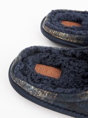 Navy Blue Check Mule Slippers - Image 5 of 8
