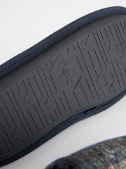 Navy Blue Check Mule Slippers - Image 6 of 8