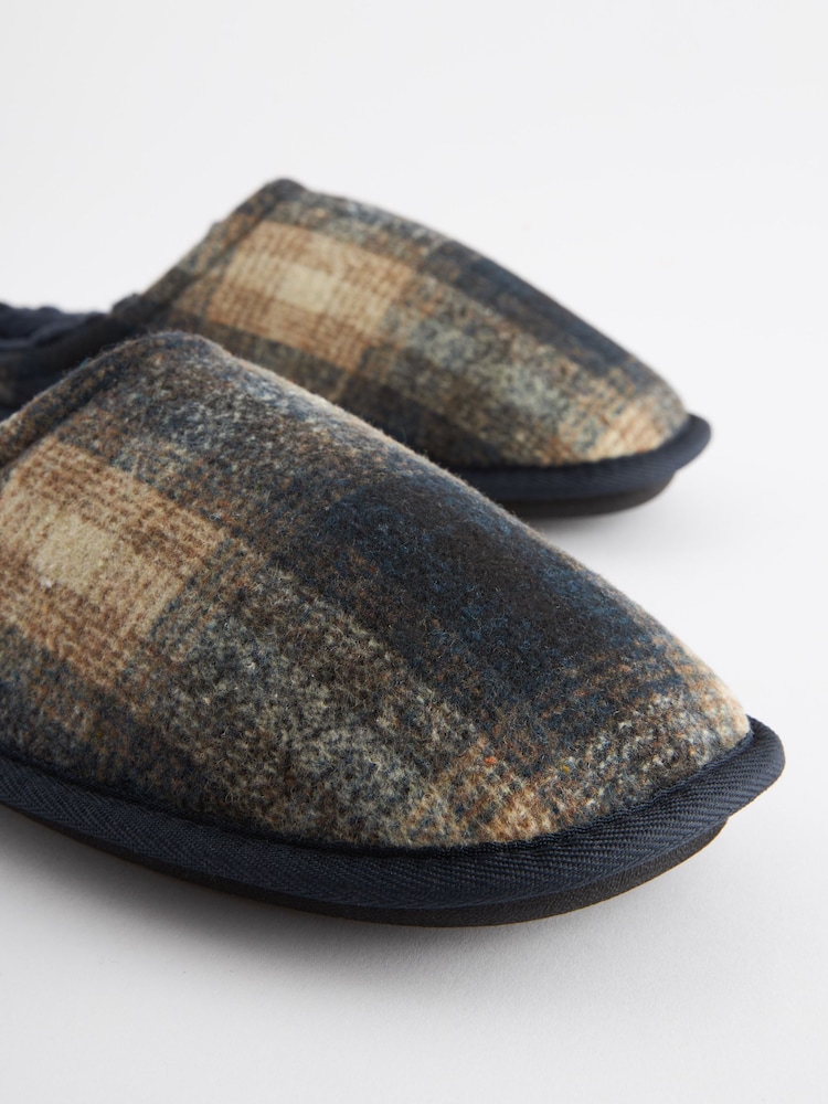 Navy Blue Check Mule Slippers - Image 8 of 8