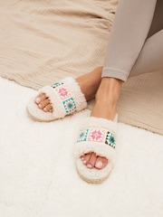 Ecru Crochet Slider Slippers - Image 1 of 8