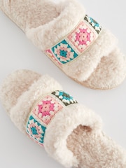 Ecru Crochet Slider Slippers - Image 6 of 8