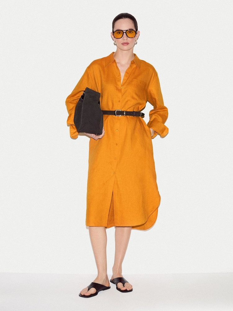 Jigsaw Orange Linen Relaxed Shirt Dress - Image 1 of 4 Jigsaw Orange Linen Relaxed Shirt Dress - Image 1 of 4