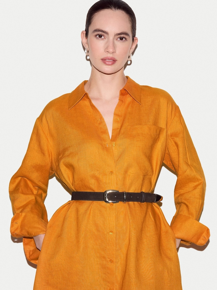 Jigsaw Orange Linen Relaxed Shirt Dress - Image 2 of 4 Jigsaw Orange Linen Relaxed Shirt Dress - Image 2 of 4
