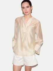 Jigsaw Cream V-Neck Sheer Top - Image 1 of 4