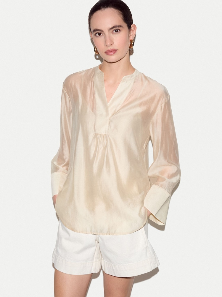 Jigsaw Cream V-Neck Sheer Top - Image 1 of 4 Jigsaw Cream V-Neck Sheer Top - Image 1 of 4
