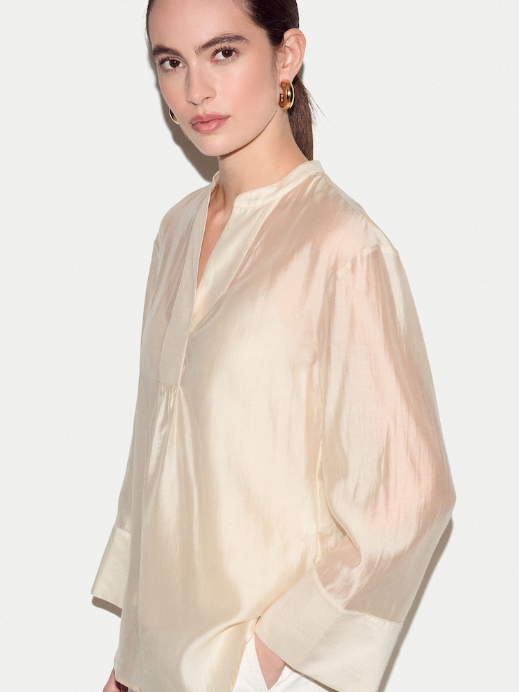 Jigsaw Cream V-Neck Sheer Top - Image 2 of 4 Jigsaw Cream V-Neck Sheer Top - Image 2 of 4