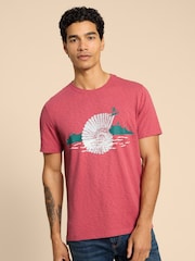 White Stuff Red Surf Shell Graphic 100% Cotton T-Shirt - Image 1 of 7